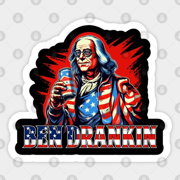 Funny 4th of July Ben Drankin Patriotic Sticker by Rosemat